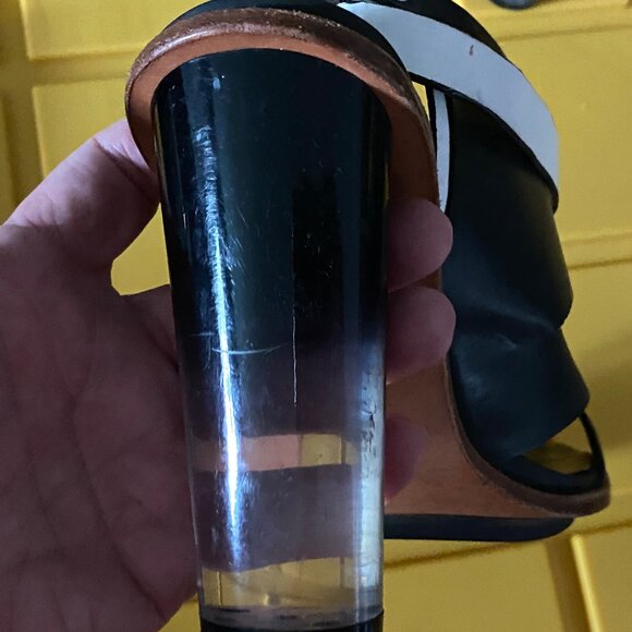 L.A.M.B. Green Strappy Leather Sandals Heels Shoes  7,5M - Picture 5 of 6